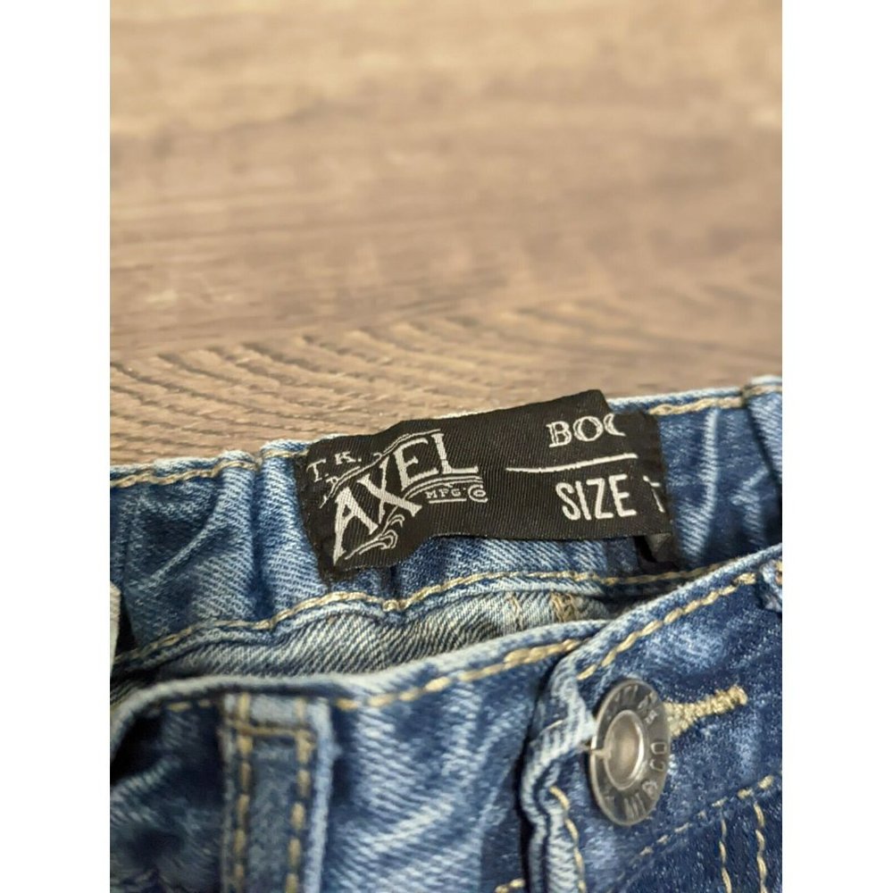 Distressed TK Axel Youth Boys Jeans Boot cut Size 12 Designer Denim Medium Wash - Picture 8 of 11